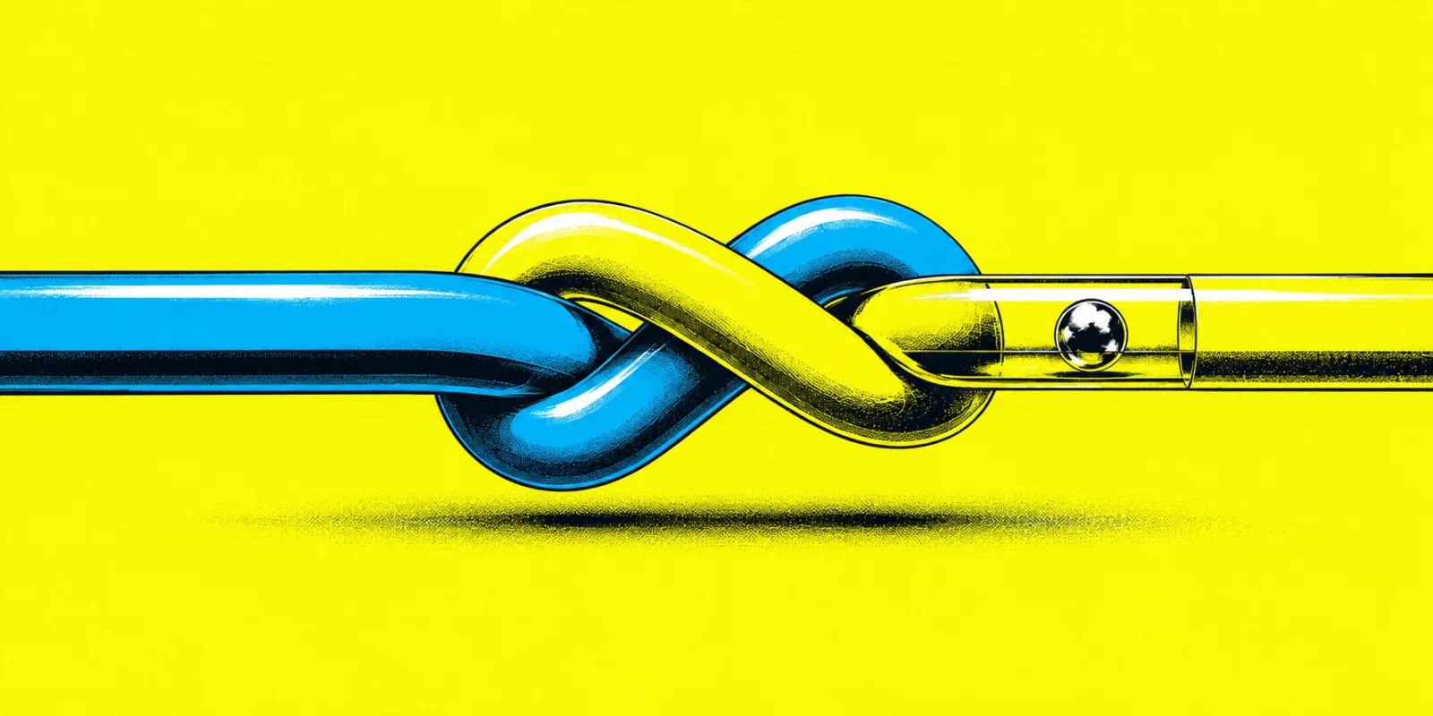 Illustration of two cables tied in a knot, representing Zoho integrations connecting separate systems